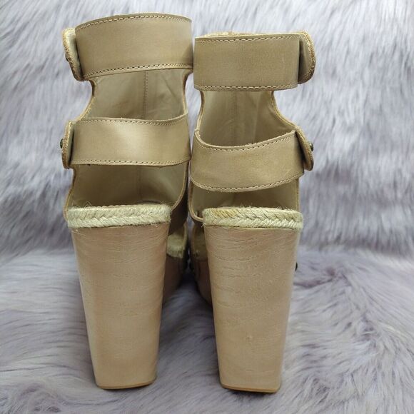Max Studio Foal Leather Wedge Booties Platform Sandals Womens Size 10 Beige Stud - Picture 6 of 13